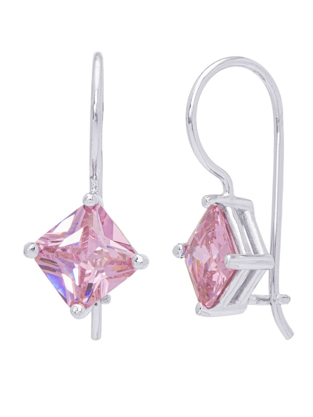Pink Topaz Simulated Sterling Silver Pink Square-Cut Drop Earrings